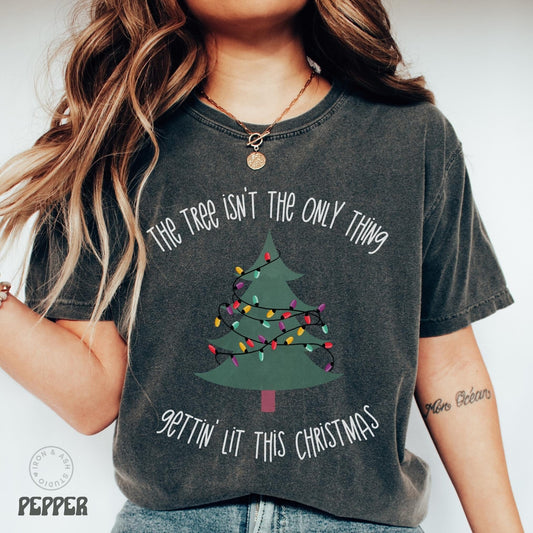 Funny Drinking Christmas T-Shirt Christmas Tree Holiday Party Tee Getting Lit Comfort Color Shirt Funny Dad Christmas Shirt Ugly Christmas