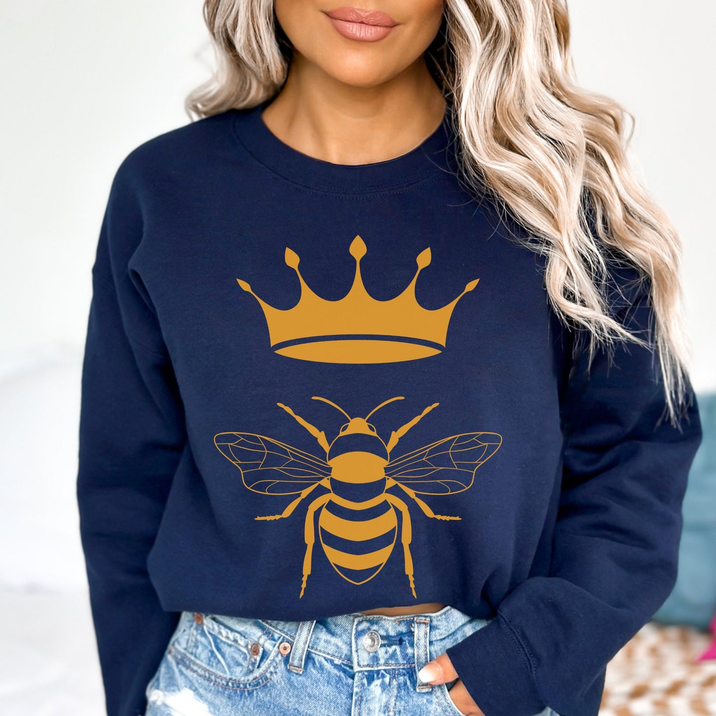 Queen Bee Gildan T-Shirt and Sweater - Women's Clothing - Navy Sweatshirt