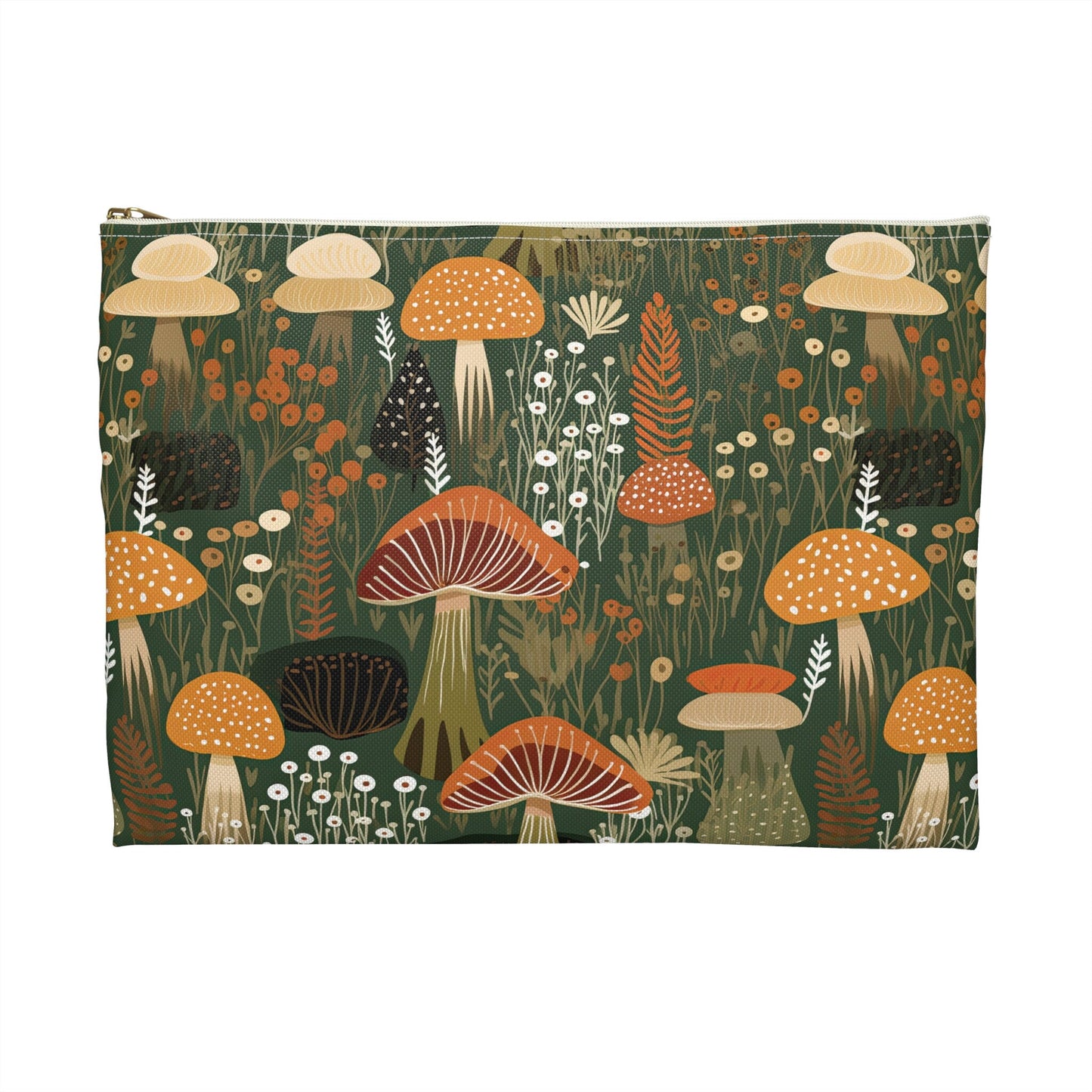 Mushroom Zippered Pouch, Mushroom Accessory Pouch, Mushroom Makeup Bag, Flat Zipper Pouch, Zippered Bag, Zippered Cosmetic Pouch, Zip Bag