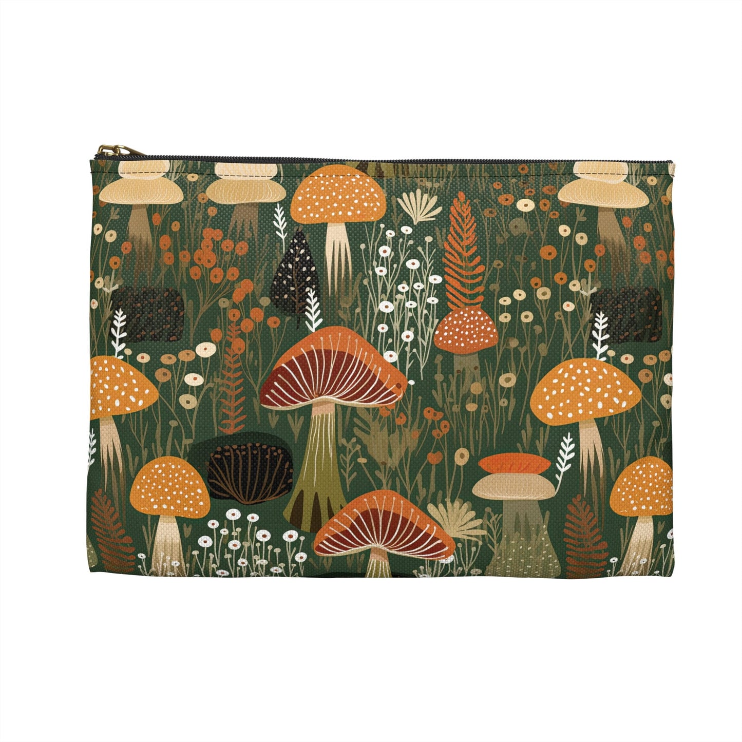 Mushroom Zippered Pouch, Mushroom Accessory Pouch, Mushroom Makeup Bag, Flat Zipper Pouch, Zippered Bag, Zippered Cosmetic Pouch, Zip Bag