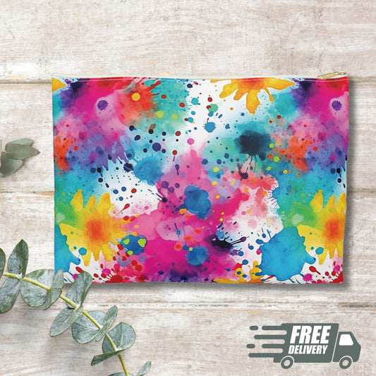 Paint Splatter Accessory Pouch, Zippered Pouch, Splatter Paint Makeup Bag, Flat Zipper Pouch, Zippered Bag, Zippered Cosmetic Pouch, Zip Bag