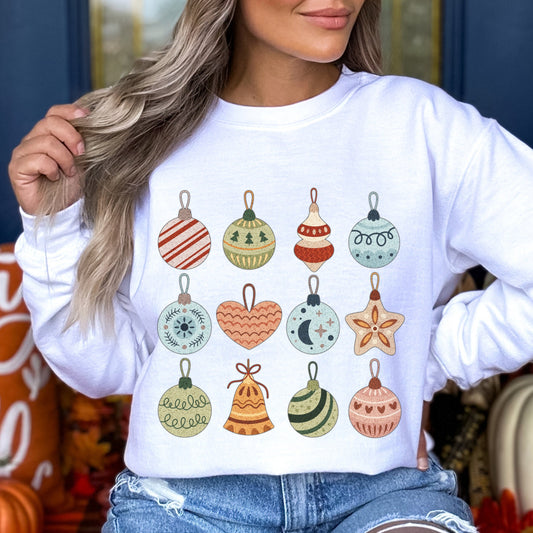 Cute Xmas Crewneck Ornament Sweatshirt Vintage Christmas Sweatshirt  Womens Xmas Sweatshirt Trendy Christmas Sweater Christmas Family Shirt