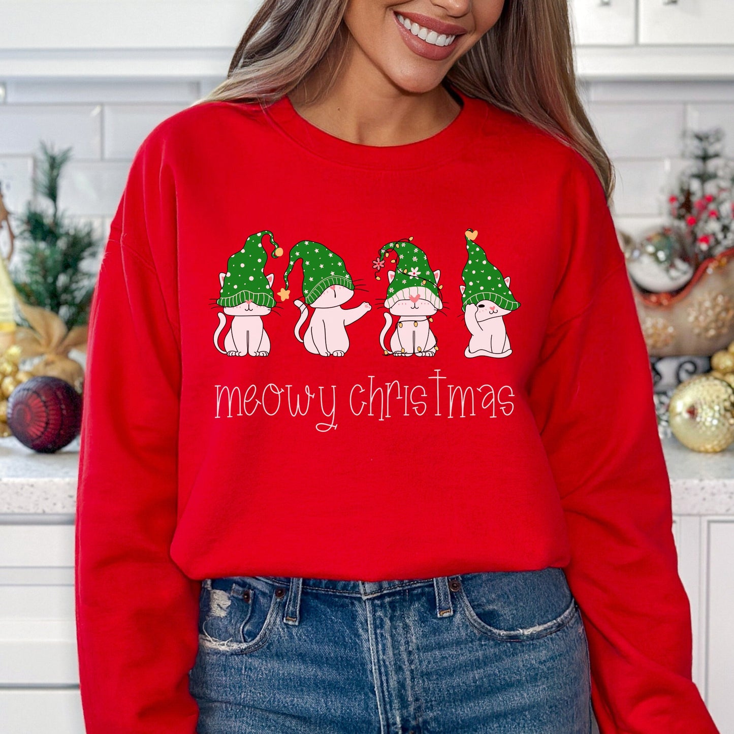 Meowy Christmas Sweatshirt Cat Christmas Sweatshirt Meowy Catmas Sweater Cat Lover Gift for Women Cat Mom Sweatshirt Cat Lovers Gift Ideas