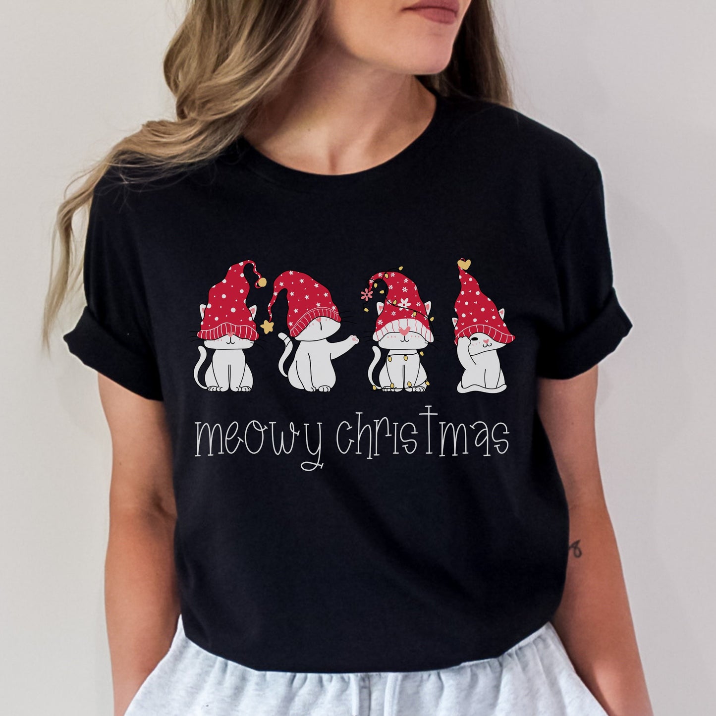 Meowy Christmas Shirt Cat Christmas T-Shirt Cat Lover Gift Women Cat Lover Gift Ideas Cute Cat Christmas T Shirt Cat Mom Gift Cat Xmas Shirt