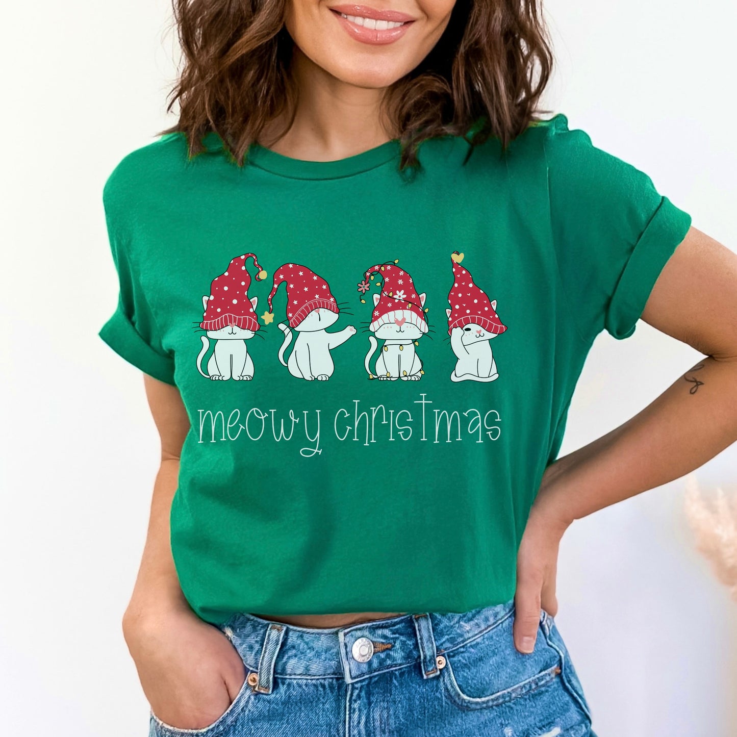 Meowy Christmas Shirt Cat Christmas T-Shirt Cat Lover Gift Women Cat Lover Gift Ideas Cute Cat Christmas T Shirt Cat Mom Gift Cat Xmas Shirt