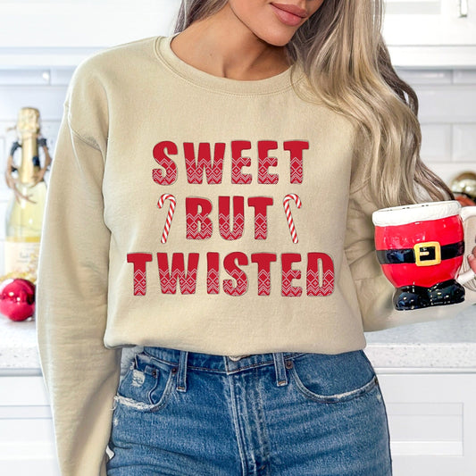 Sweet But Twisted Candy Cane Sweatshirt Christmas Pun Sweater Funny Xmas Sweatshirt Candy Cane Sweater Christmas Crewneck Cute Xmas Shirt