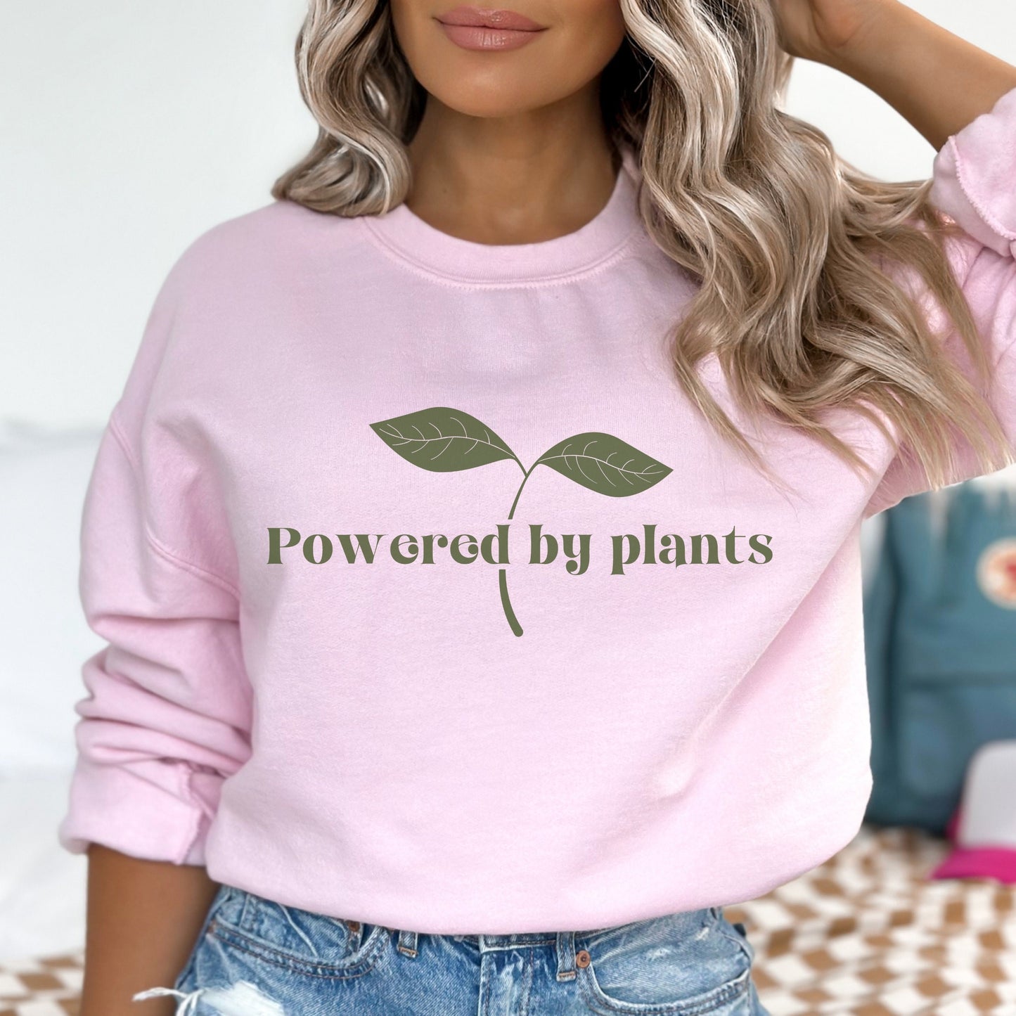Powered By Plants Sweatshirt Eat More Plants Vegan Sweater Veganism Shirt Herbivore Vegetarian T-Shirt Vegan Gift Eat Your Veggies Crewneck