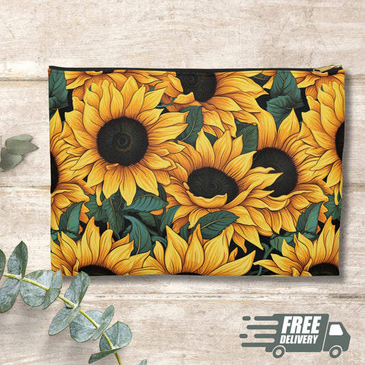 Sunflower Accessory Pouch Floral Makeup Bag Zipper Pouch Floral Sunflower Gifts Birthday Gift Cosmetic Bag Flower Makeup Bag Toiletry Bag