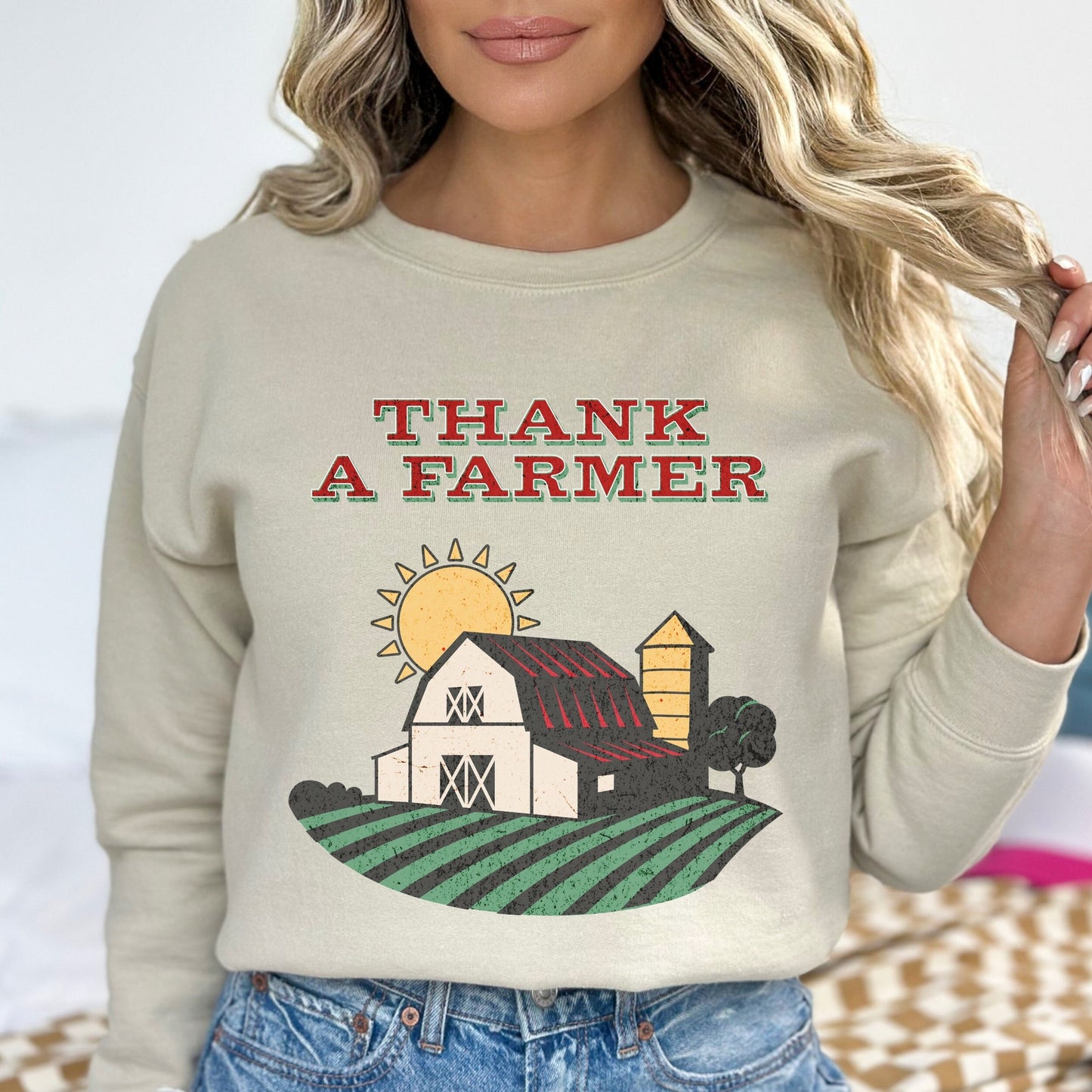 Thank A Farmer Sweatshirt Support Local Farmers Crewneck Farmers Wife Sweatshirt Farmer Gift Agriculture Sweater Ag Gifts Eat Local Sweater
