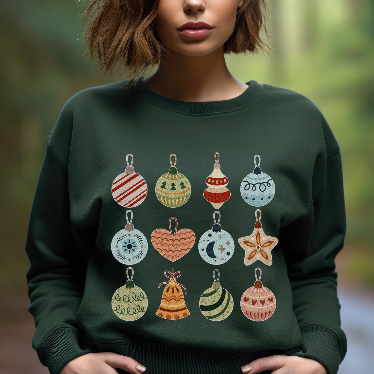 Cute Xmas Crewneck Ornament Sweatshirt Vintage Christmas Sweatshirt  Womens Xmas Sweatshirt Trendy Christmas Sweater Christmas Family Shirt
