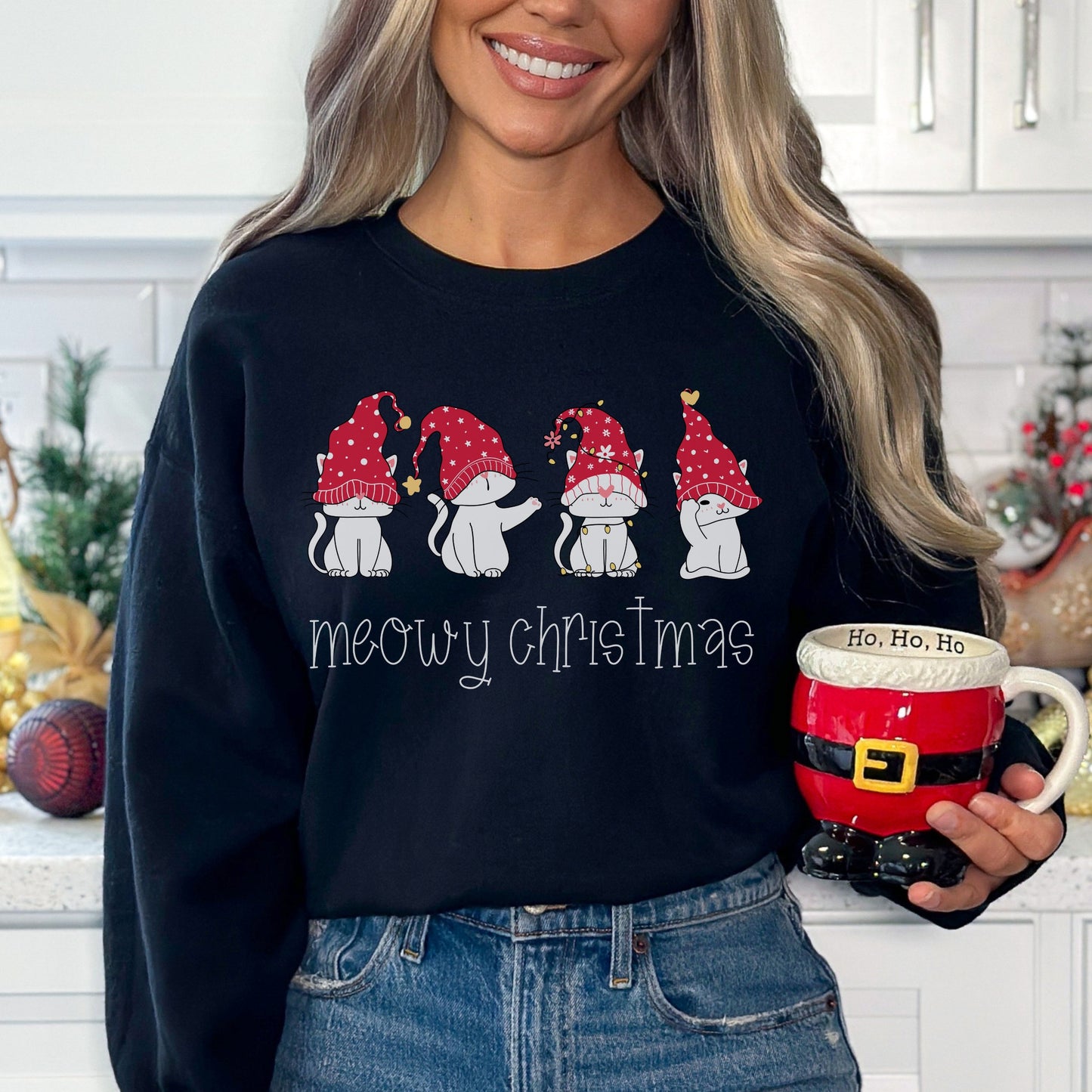 Meowy Christmas Sweatshirt Cat Christmas Sweatshirt Meowy Catmas Sweater Cat Lover Gift for Women Cat Mom Sweatshirt Cat Lovers Gift Ideas