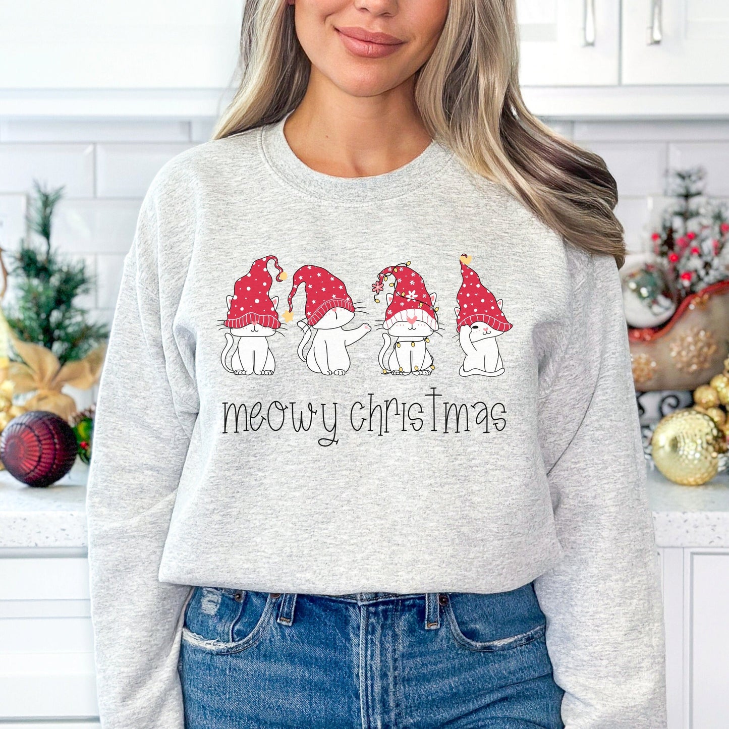 Meowy Christmas Sweatshirt Cat Christmas Sweatshirt Meowy Catmas Sweater Cat Lover Gift for Women Cat Mom Sweatshirt Cat Lovers Gift Ideas