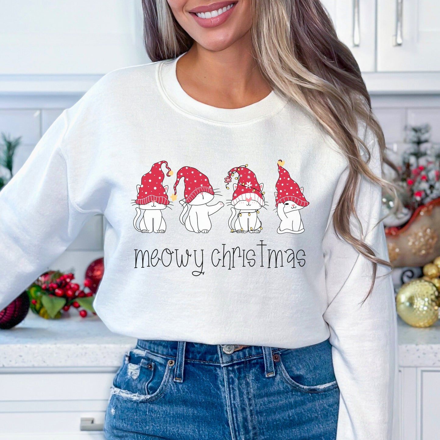 Meowy Christmas Sweatshirt Cat Christmas Sweatshirt Meowy Catmas Sweater Cat Lover Gift for Women Cat Mom Sweatshirt Cat Lovers Gift Ideas