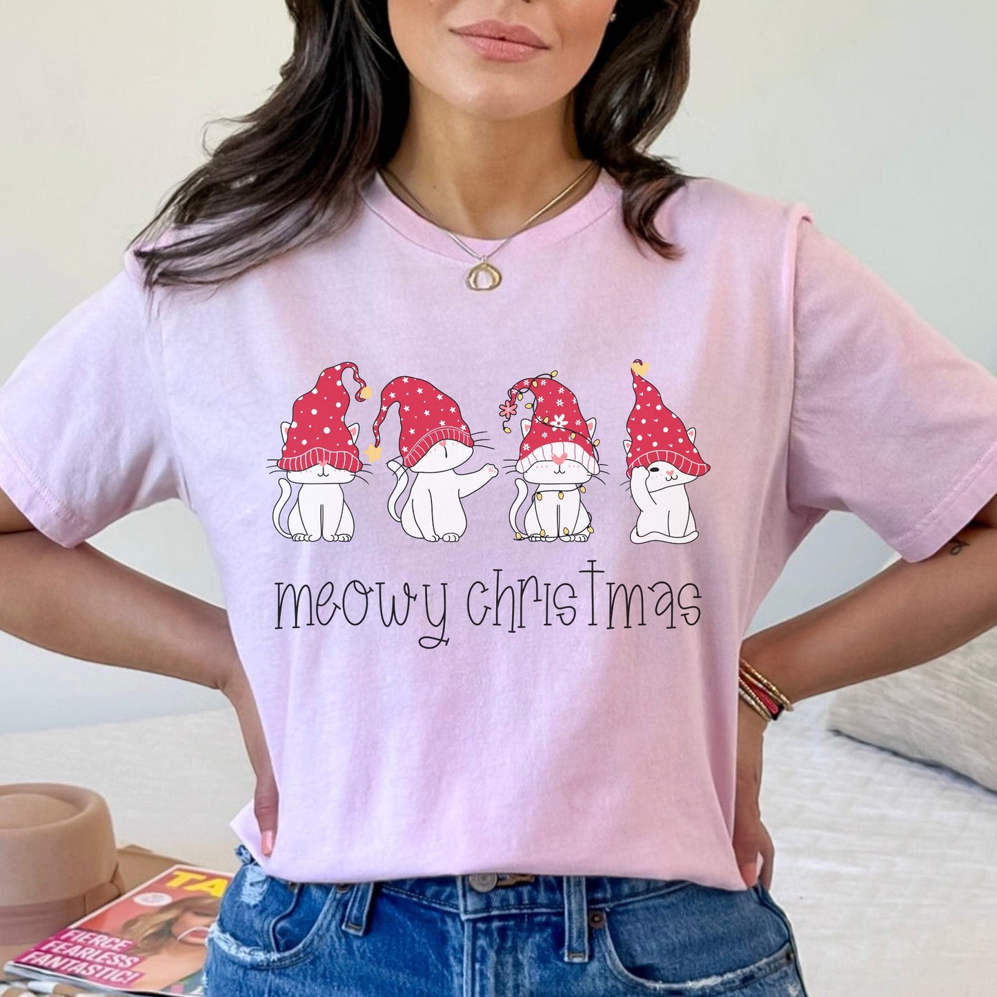 Meowy Christmas Shirt Cat Christmas T-Shirt Cat Lover Gift Women Cat Lover Gift Ideas Cute Cat Christmas T Shirt Cat Mom Gift Cat Xmas Shirt
