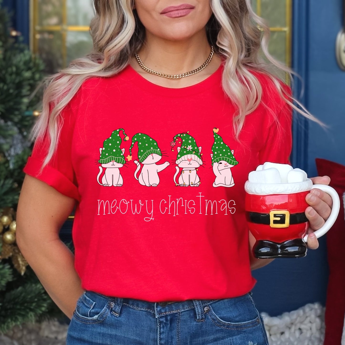 Meowy Christmas Shirt Cat Christmas T-Shirt Cat Lover Gift Women Cat Lover Gift Ideas Cute Cat Christmas T Shirt Cat Mom Gift Cat Xmas Shirt