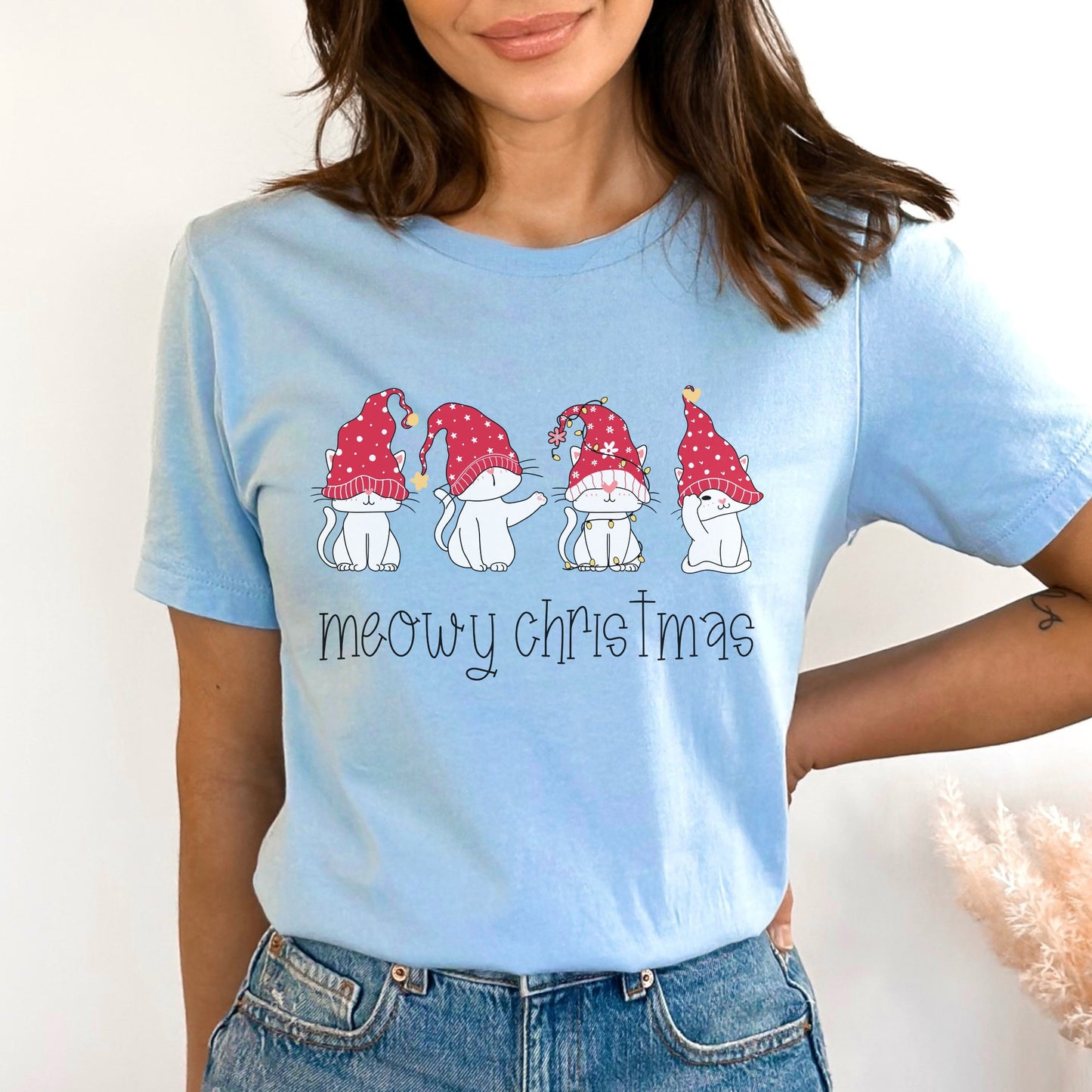 Meowy Christmas Shirt Cat Christmas T-Shirt Cat Lover Gift Women Cat Lover Gift Ideas Cute Cat Christmas T Shirt Cat Mom Gift Cat Xmas Shirt