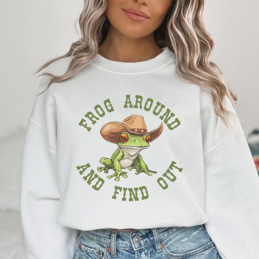 Cowboy Frog Around and Find Out Sweater Weirdcore Sweatshirt Funny Shirt Weird Sweater Frog Sweat You Just Yee'd Your Last Haw Cool Graphic Sweatshirt