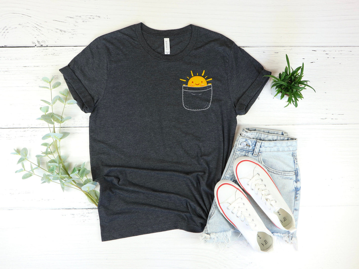 Pocket Full Of Sunshine Shirt, Pocket T-Shirt, Sunshine In My Pocket Tee, Summer T-Shirt, Summer tee Dark Grey Gray