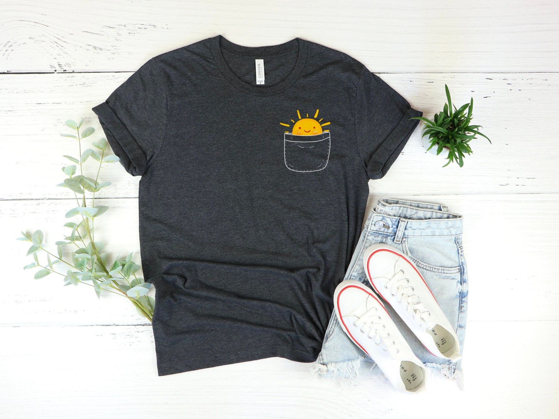 Pocket Full Of Sunshine Shirt, Pocket T-Shirt, Sunshine In My Pocket Tee, Summer T-Shirt, Summer tee Dark Grey Gray