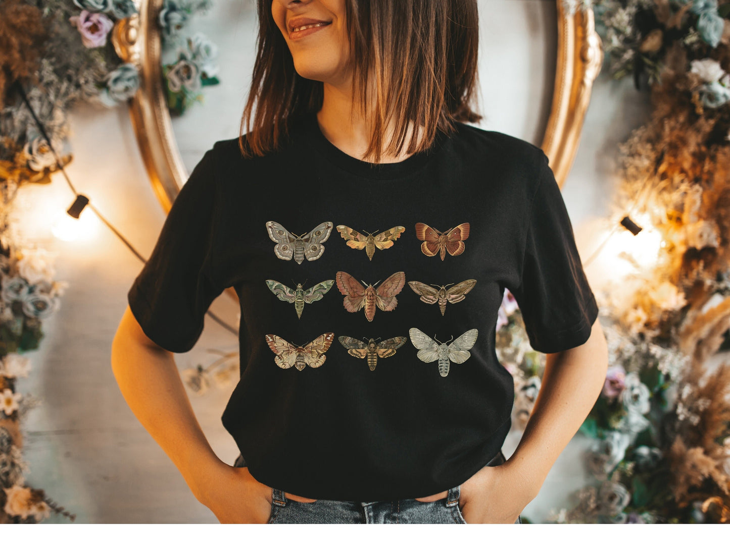Cottagecore Aesthetic Moth Shirt, Moth Cottagecore, Entomology Shirt, Bug Shirt, Botanical Shirt, Dark Academia, Goblincore Clothing, Insect