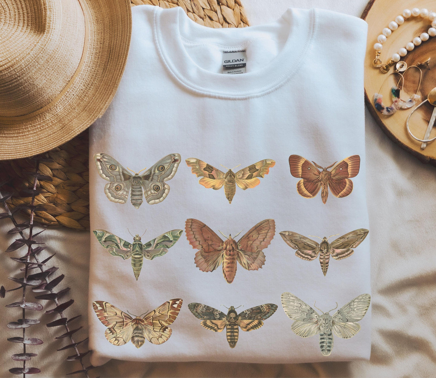 Moth Cottagecore Aesthetic Sweatshirt, Indie Clothing, Botanical Shirt, Dark Academia, Gardening gift for Women, Nature Lover Shirt, Insects