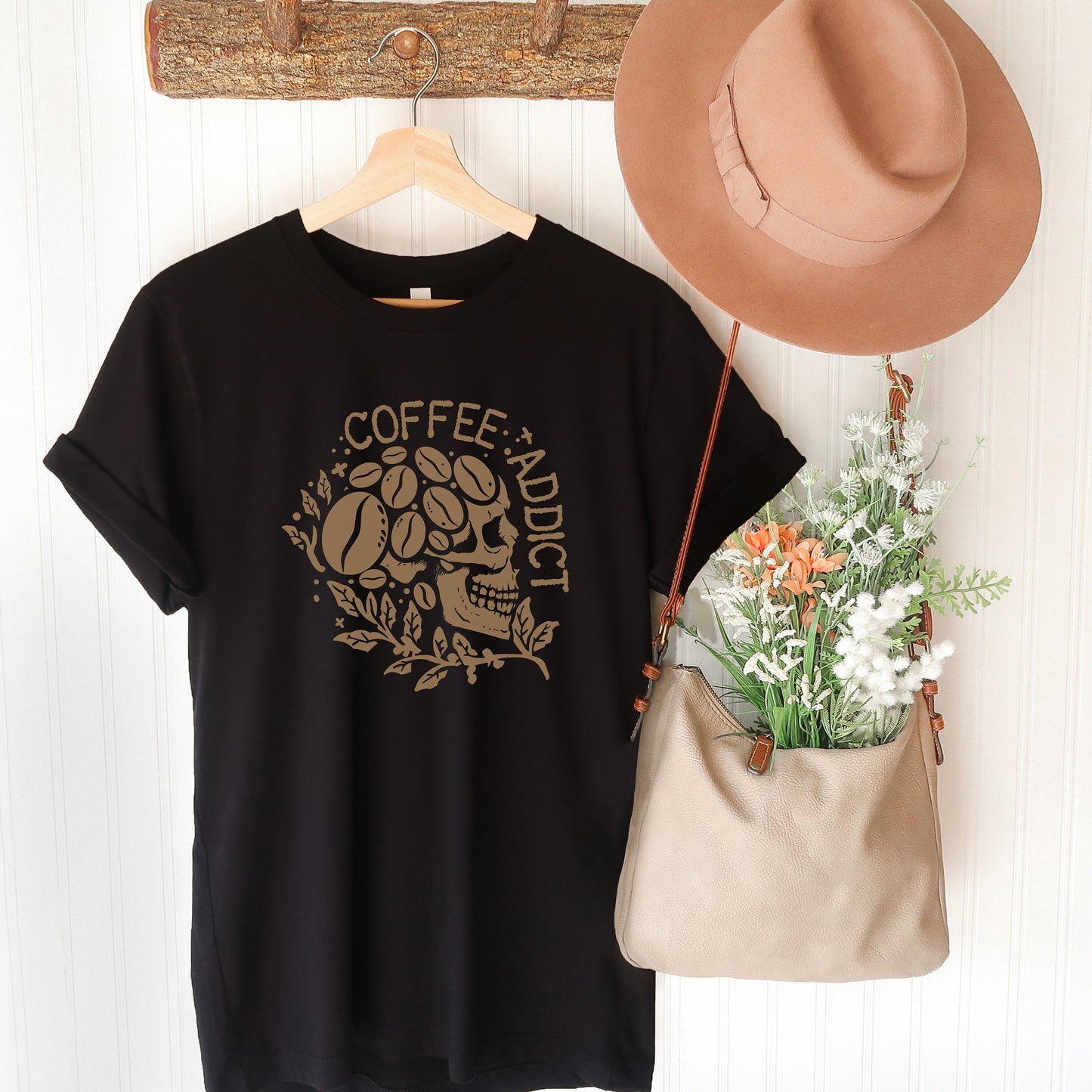 Coffee Addict Shirt, Skull Coffee Shirt, Dark Aesthetic, Boho Coffee, Women's Coffee Shirt, Coffee Lover gift, But First Coffee, Teacher Tee