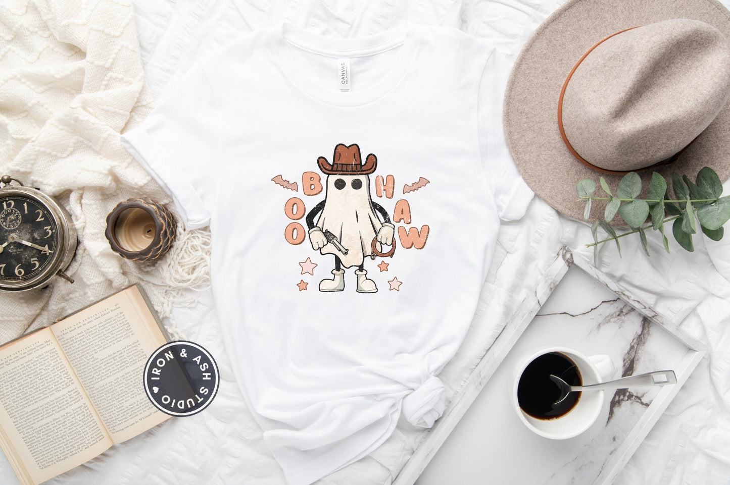 Boo Haw Halloween Ghost Shirt, Yee Haw Halloween, Cute Women's Western Halloween Tee, Retro Halloween, Cute Country Cowgirl Halloween Tee