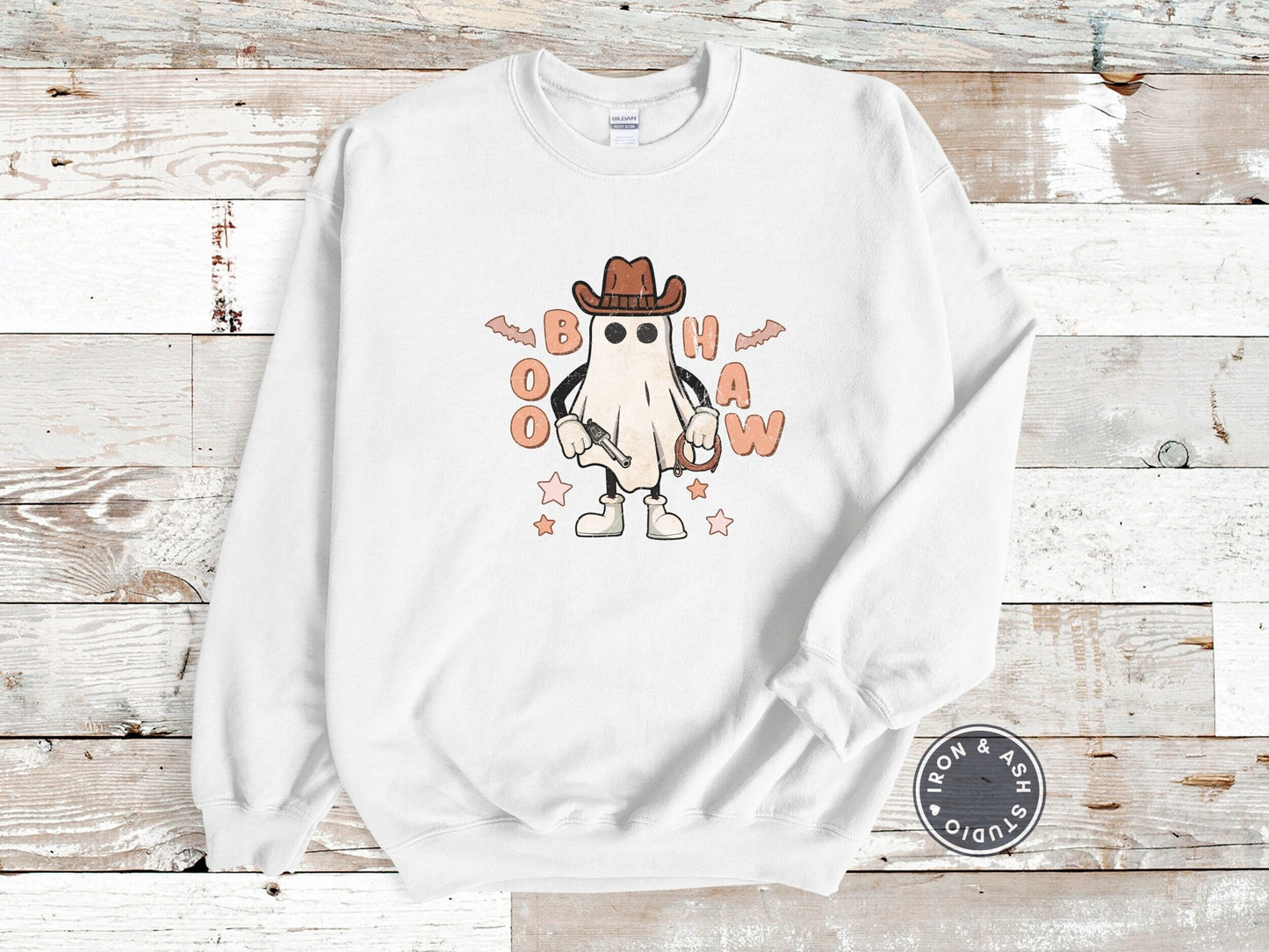 Boo Haw Halloween Ghost Sweatshirt, Western Halloween Shirt, Spooky Ghost Shirt, Halloween Cowboy Shirt, Retro Cowgirl Halloween Sweatshirt