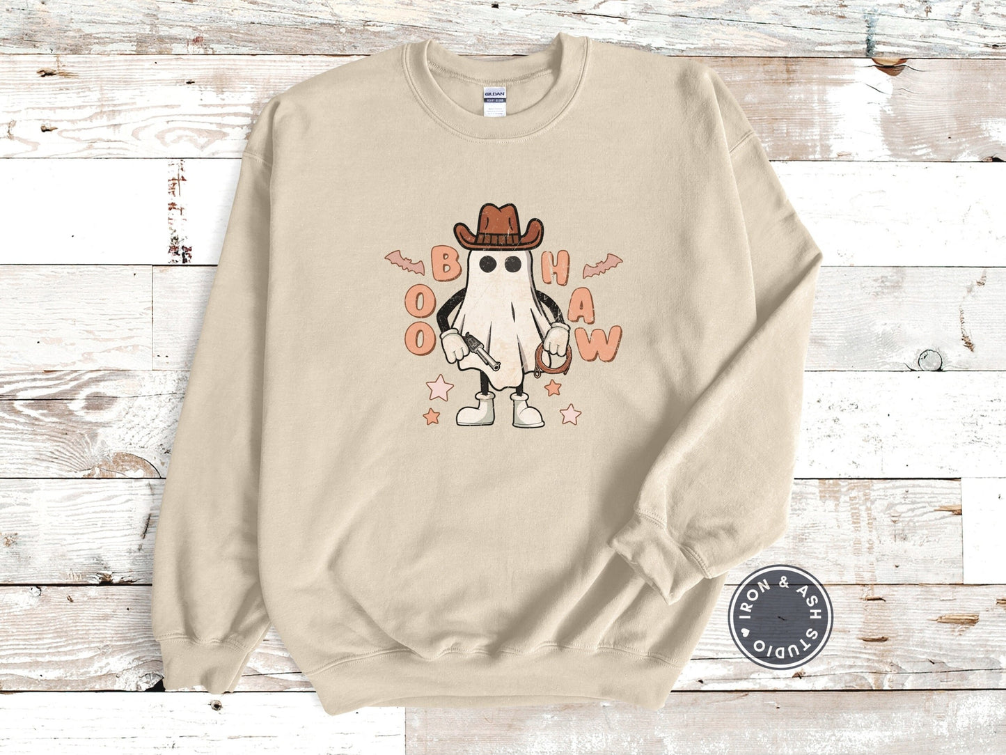 Boo Haw Halloween Ghost Sweatshirt, Western Halloween Shirt, Spooky Ghost Shirt, Halloween Cowboy Shirt, Retro Cowgirl Halloween Sweatshirt