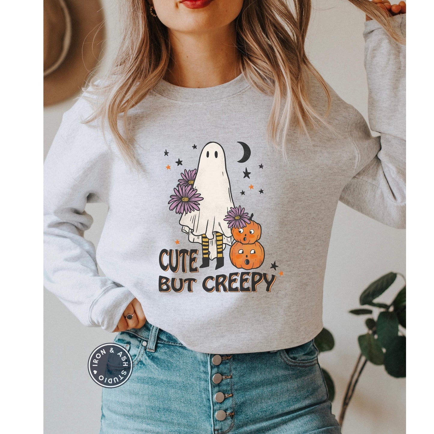 Cute But Creepy Sweatshirt, Spooky Season Ghost Halloween Crewneck, Cute Ghost, Ghost Sweatshirt, Floral Retro, Halloween Party Shirt