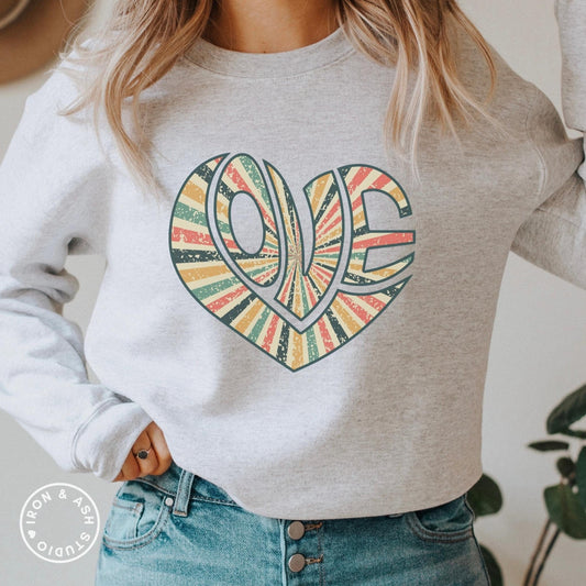 Love Retro Heart Sweatshirt, Love Sweatshirt, Positivity Sweater, Self Love, Teacher Love Crewneck, Spread Kindness, Valentines Day Shirt