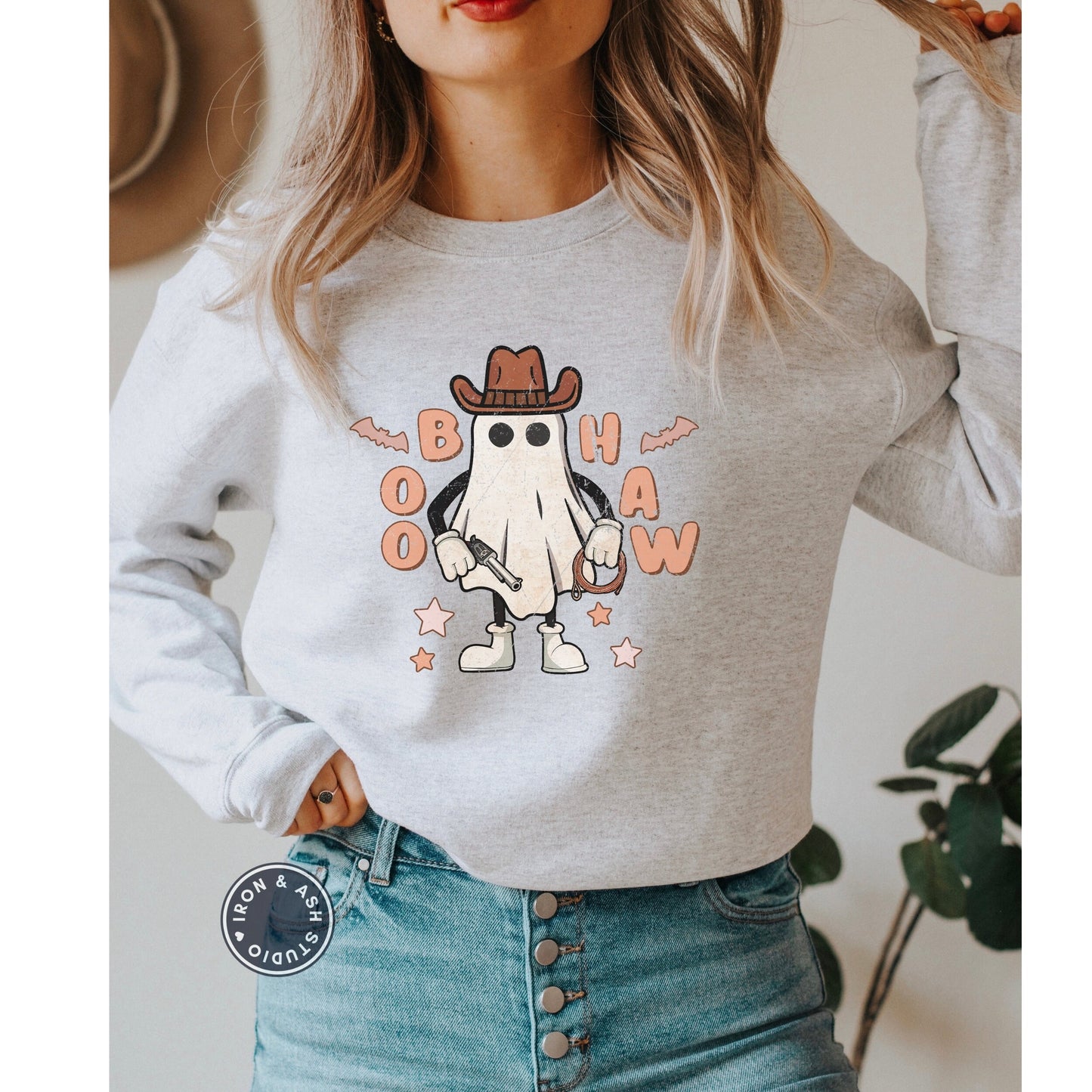 Boo Haw Halloween Ghost Sweatshirt, Western Halloween Shirt, Spooky Ghost Shirt, Halloween Cowboy Shirt, Retro Cowgirl Halloween Sweatshirt