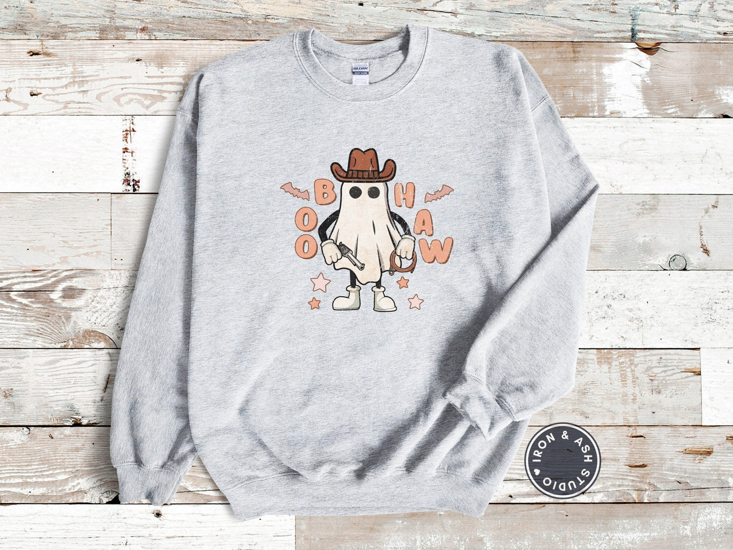 Boo Haw Halloween Ghost Sweatshirt, Western Halloween Shirt, Spooky Ghost Shirt, Halloween Cowboy Shirt, Retro Cowgirl Halloween Sweatshirt