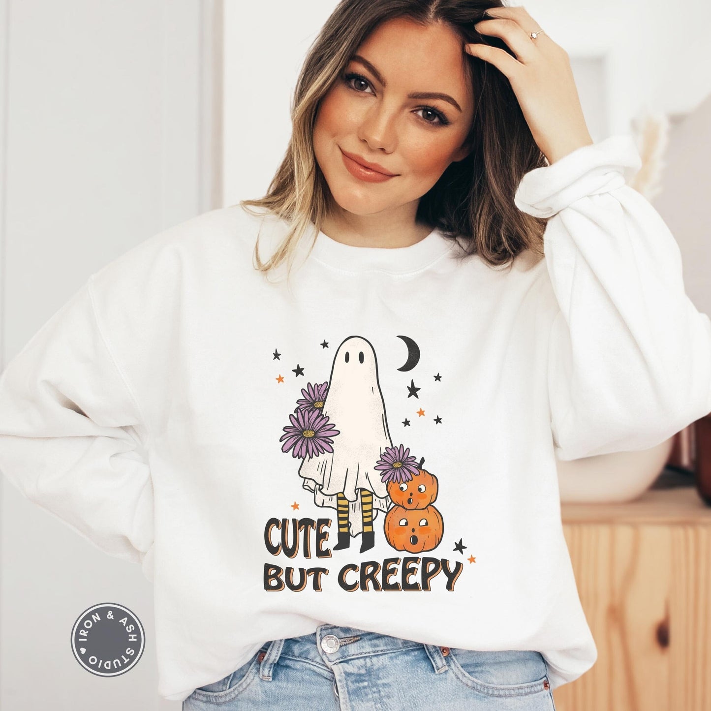 Cute But Creepy Sweatshirt, Spooky Season Ghost Halloween Crewneck, Cute Ghost, Ghost Sweatshirt, Floral Retro, Halloween Party Shirt