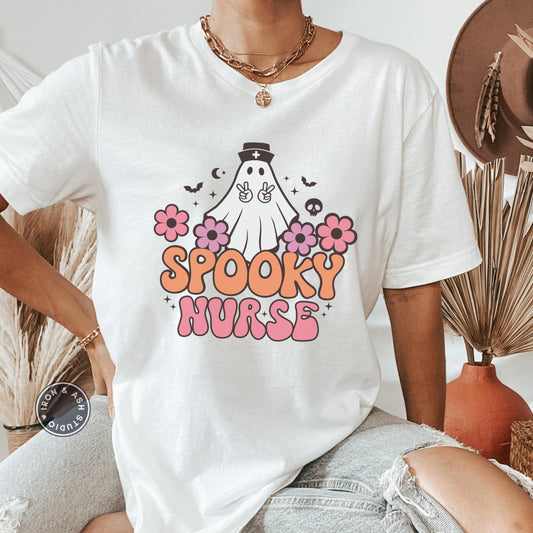 Spooky Nurse Shirt, Nurse Halloween Ghost T Shirt, Spooky Season, RN Halloween TShirt, Cute Ghost Tee, Retro Nurse Shirt, Fall Nurse Shirt