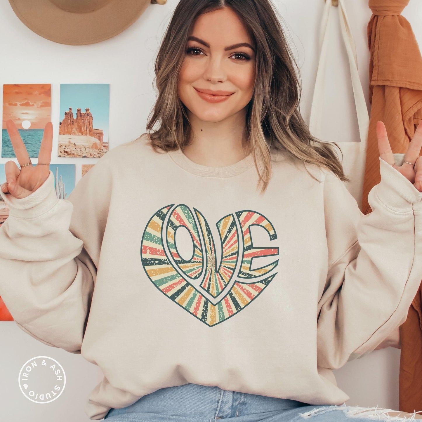 Love Retro Heart Sweatshirt, Love Sweatshirt, Positivity Sweater, Self Love, Teacher Love Crewneck, Spread Kindness, Valentines Day Shirt