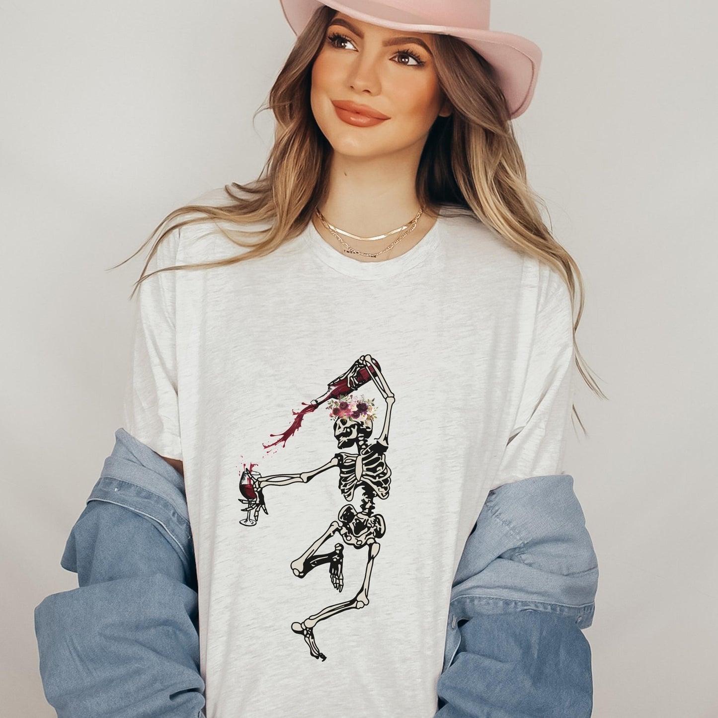 Wine Skeleton Shirt, Funny Skeleton Shirt, Skeleton Tee, Dancing Skeleton, Hallowine Shirt, Wine Lover Gift, Crewneck T-shirt