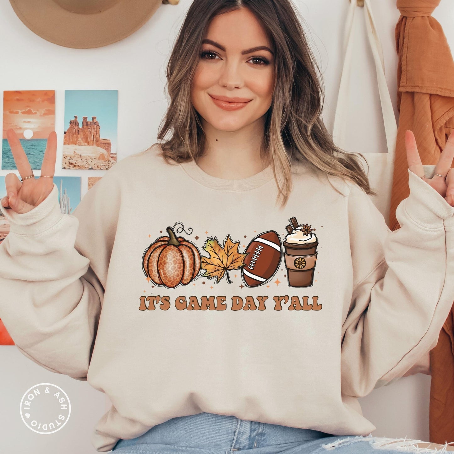 Retro Football Sweatshirt It's Game Day Y'all Football Shirts for Women Tailgate Clothes Fall Coffee Sweatshirt Fall Crewneck Football Mom