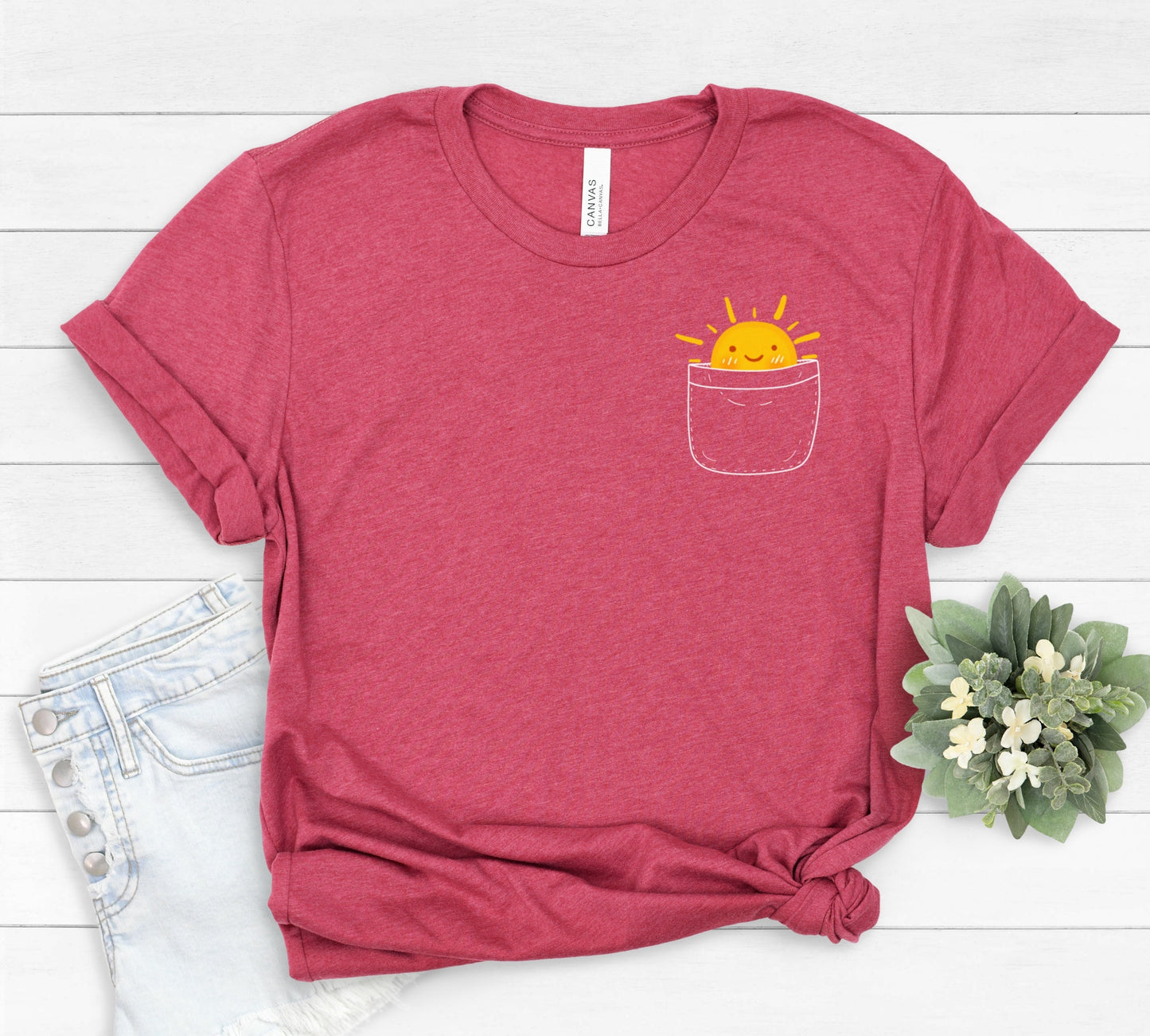 Pocket Full Of Sunshine Shirt, Pocket T-Shirt, Sunshine In My Pocket Tee, Summer T-Shirt, Summer tee Heather Red