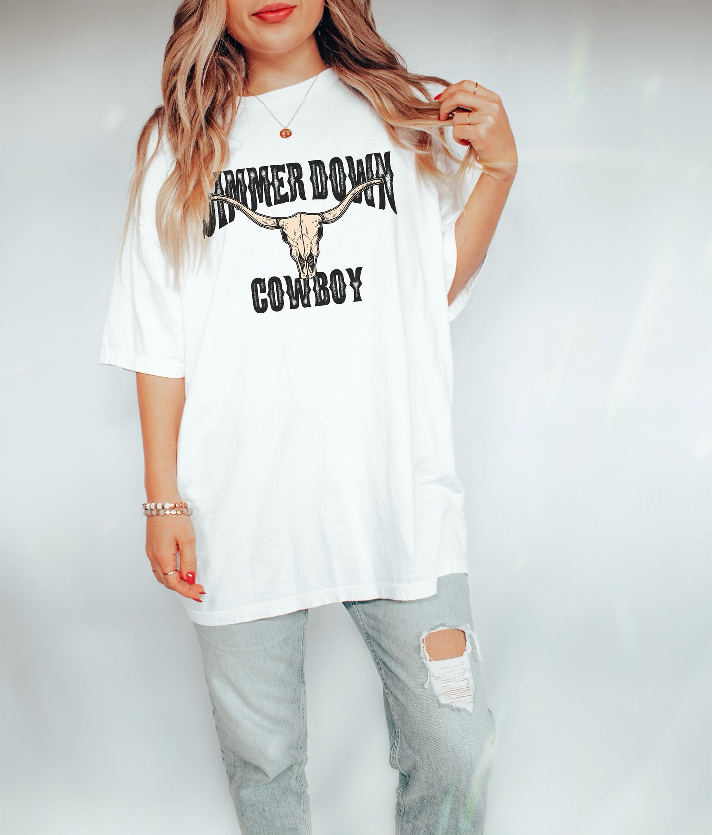 Simmer Down Cowboy Comfort Color Shirt Bull Skull Western Graphic Tee Rodeo TShirt Nashville Girls Trip Country Music Shirt Howdy TShirt Tee