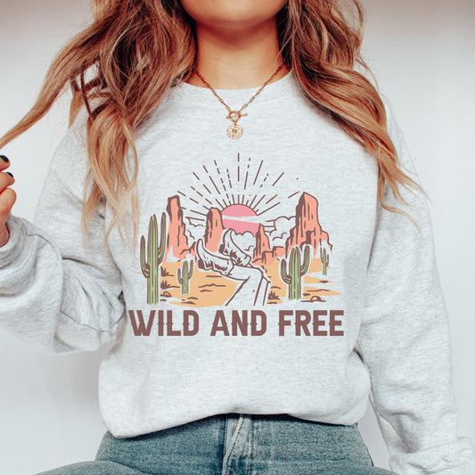 Western Graphic Sweatshirt, Cowboy Wild and Free Crewneck Sweater, Western Clothes, Cute Country Cowgirl Outfit, Rodeo Desert Boho Aesthetic