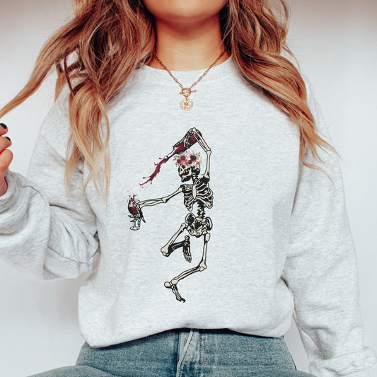 Wine Skeleton Shirt, Spooky Season Sweatshirt, Halloween Crewneck, Funny Halloween Sweatshirt, Hallowine Sweater, Halloween Sweatshirt Women