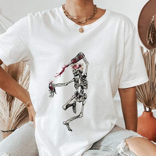 Wine Skeleton Shirt, Funny Skeleton Shirt, Skeleton Tee, Dancing Skeleton, Hallowine Shirt, Wine Lover Gift, Crewneck T-shirt
