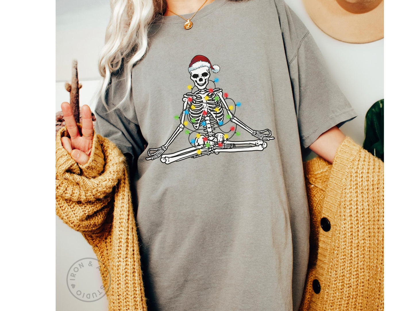 Funny Christmas Skeleton Shirt Comfort Color TShirt Namasleigh Ugly Christmas Shirt Funny Holiday Party Tee Skeleton Christmas Yoga TShirt