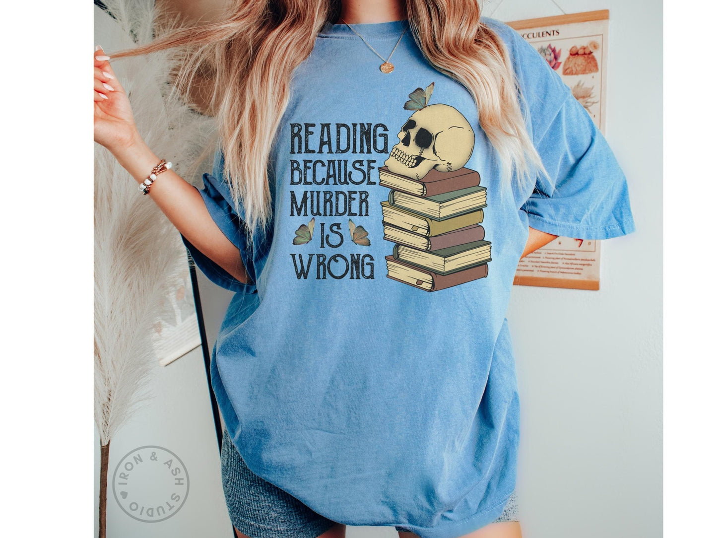 Funny Reading Shirt Comfort Colors TShirt Death By TBR Dark Academia Skull Book Tee Bibliophile Gift Book Lover Gifts For Women Bookish Tee