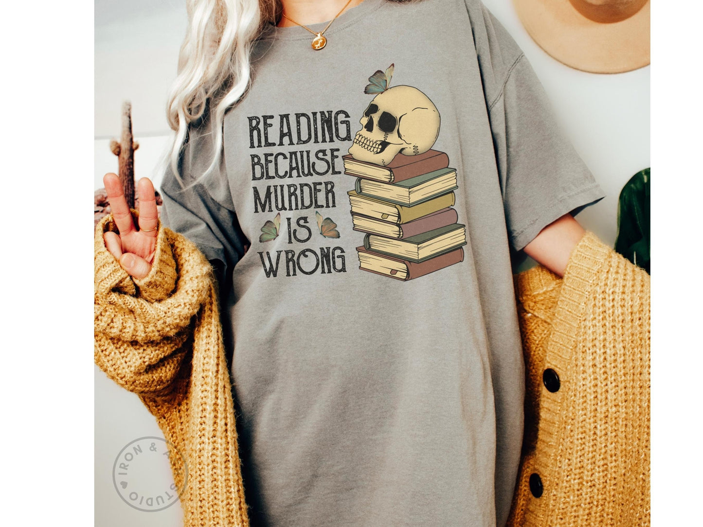 Funny Reading Shirt Comfort Colors TShirt Death By TBR Dark Academia Skull Book Tee Bibliophile Gift Book Lover Gifts For Women Bookish Tee