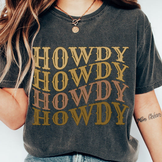 Comfort Colors Howdy Tshirt Western Graphic Boho Rodeo Tee Cowgirl Country Concert Crewneck Nashville Girls Trip Boho Oversized Clothes