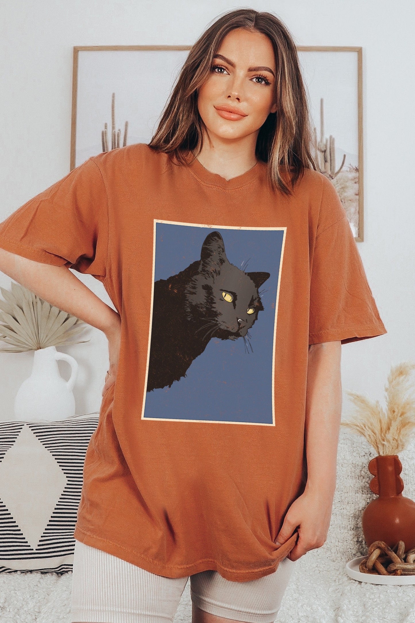 Black Cat Shirt Retro Vintage Cat Print Comfort Colors Cat Shirt Vintage Aesthetic Cottagecore Cat T-Shirt Indie Clothing Trendy Cat Tees