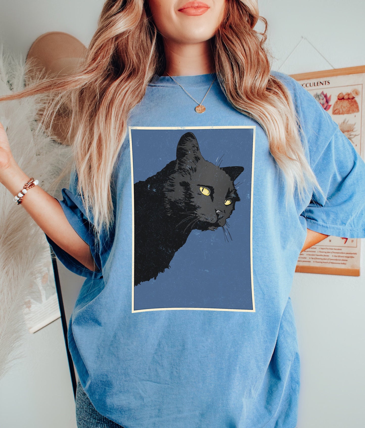 Black Cat Shirt Retro Vintage Cat Print Comfort Colors Cat Shirt Vintage Aesthetic Cottagecore Cat T-Shirt Indie Clothing Trendy Cat Tees