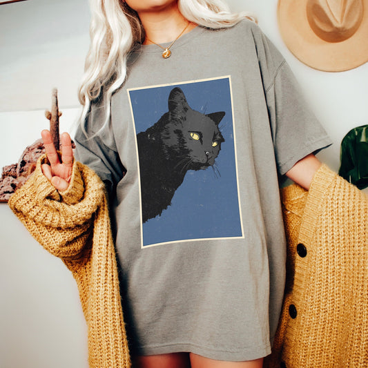 Black Cat Shirt Retro Vintage Cat Print Comfort Colors Cat Shirt Vintage Aesthetic Cottagecore Cat T-Shirt Indie Clothing Trendy Cat Tees